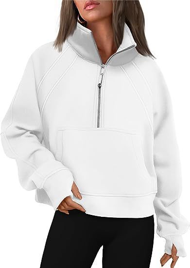Dames pull-over mi-zip moelleux avec capuche et poche kangourou Chic und Stil