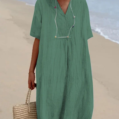 Robe longue décontractée pour femmes à col en V et coupe généreuse Chic und Stil