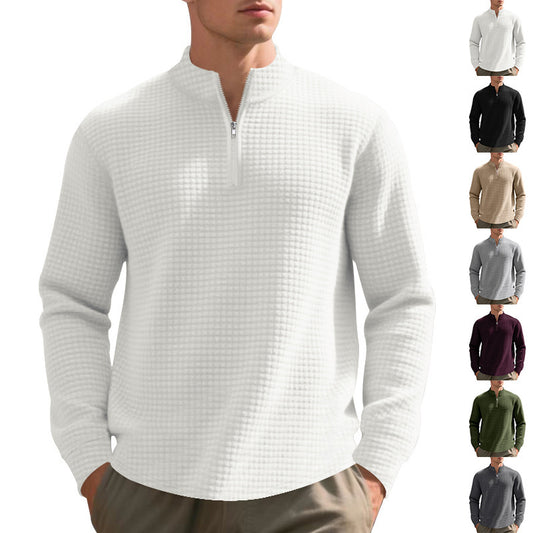 Pull pour hommes en polaire avec col montant, fermeture éclair et design structuré Chic und Stil
