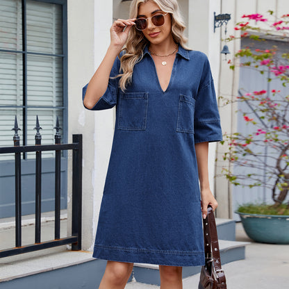 Women's Denim Shirt Dress with Practical Chest Pockets and Relaxed Fit Chic und Stil