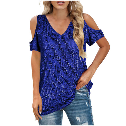 Dames Cold Shoulder Pailletten Top Chic und Stil