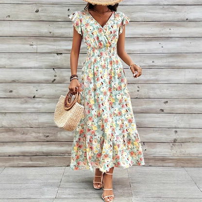 Robe maxi pour femmes avec design floral et décolleté en V décontracté Chic und Stil
