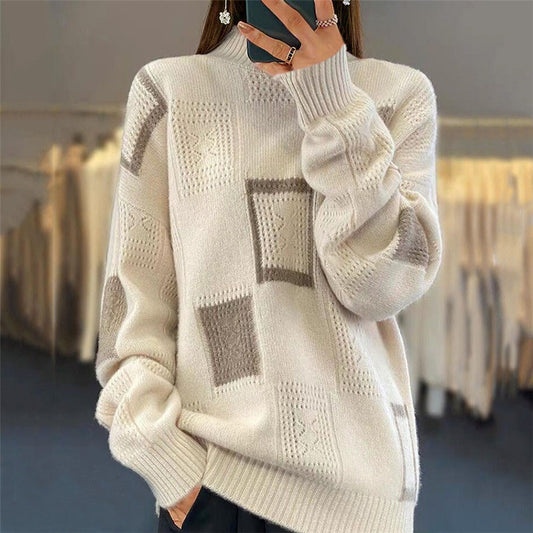 Pull féminin à la mode avec motif patchwork texturé Chic und Stil