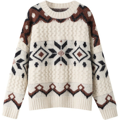 Dames gros pull en tricot avec motif géométrique et col rond Chic und Stil
