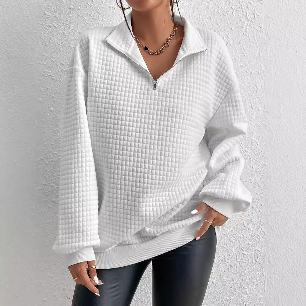 Dame Hoodie avec col mi-haut et tissu texturé Chic und Stil