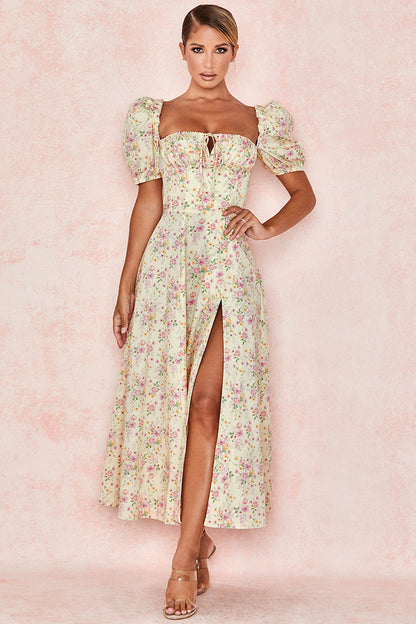 Robe maxi pour femmes avec manches bouffantes et design floral Chic und Stil