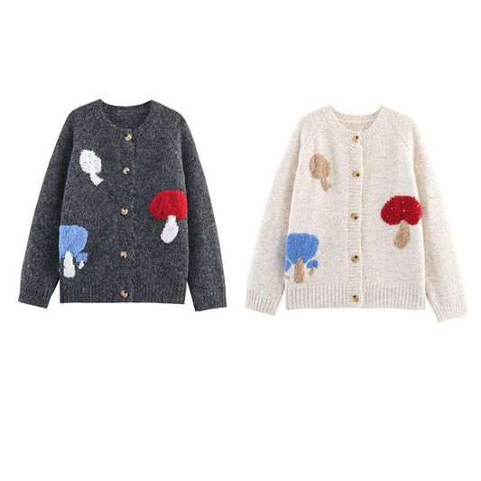 Pullover for women with colorful mushroom patterns and comfortable button details Chic and Style