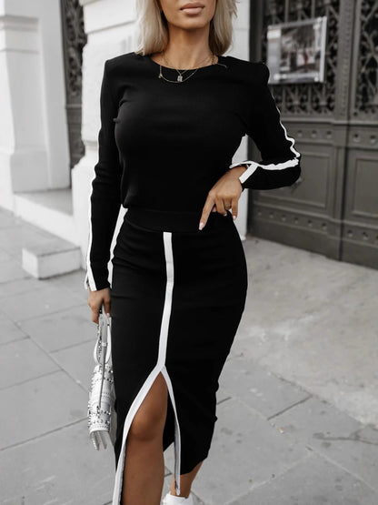 Dames Haut de jogging à manches longues avec jupe étroite et fente latérale Chic und Stil