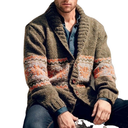 Men's knitted jacket with high collar and colorful pattern Chic and Style