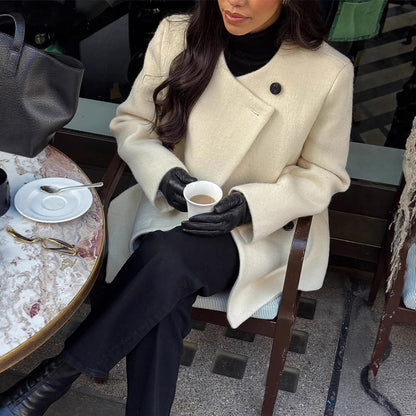 Dames élégante veste en laine surdimensionnée avec détails en boutons Chic und Stil