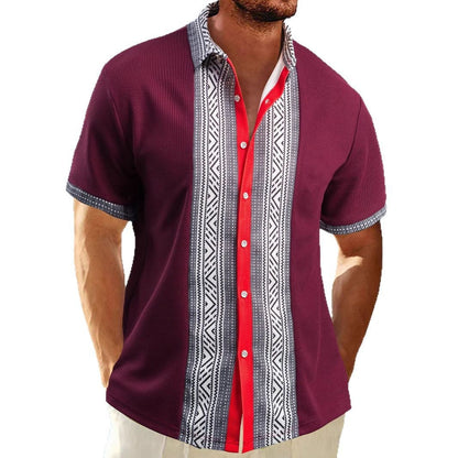 Chemise décontractée à manches courtes pour hommes avec motif géométrique et texture respirante Chic und Stil