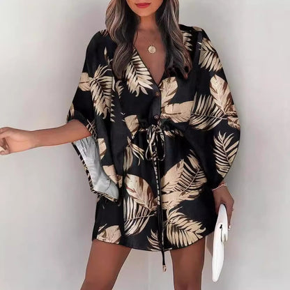 Robe chemise femme avec design floral et décolleté en V Chic und Stil