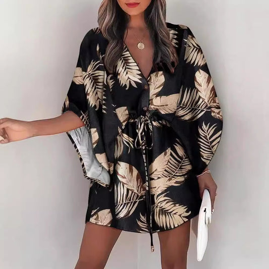 Robe chemise femme avec design floral et décolleté en V Chic und Stil