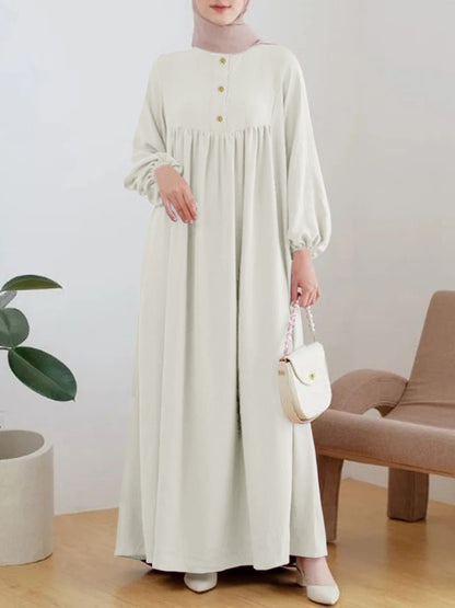 Robe maxi légère pour femme avec boutonnage confortable et élégantes manches bouffantes Chic und Stil