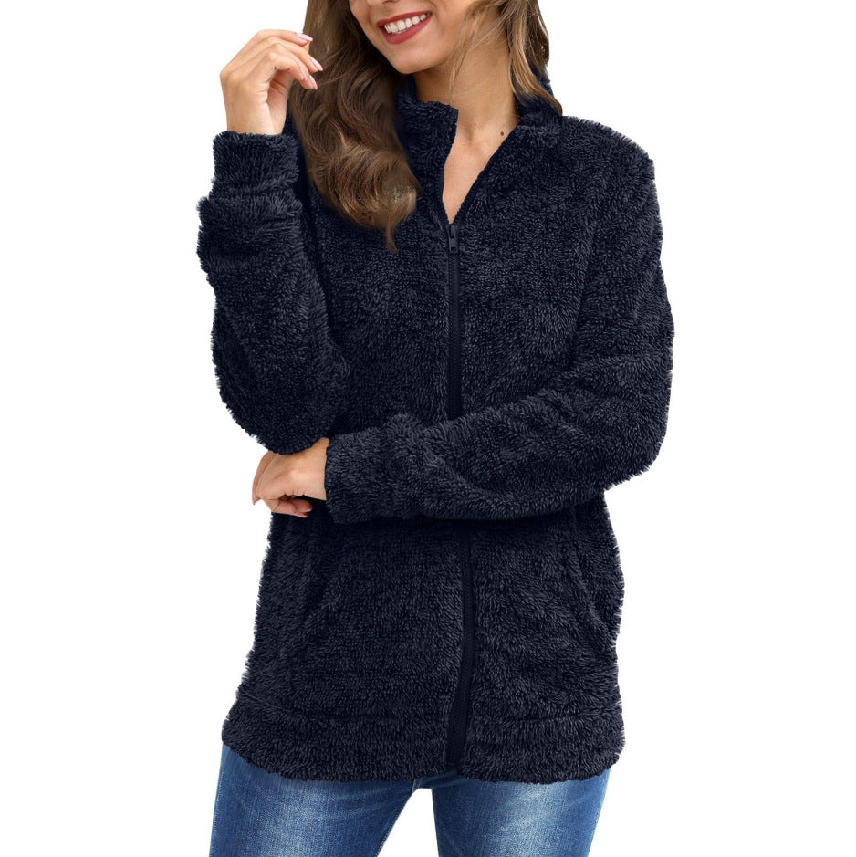 Dame Veste en peluche avec fermeture éclair intégrale et tissu en peluche doux Chic und Stil