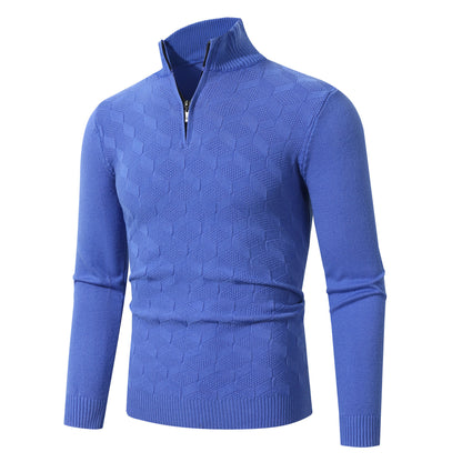 Casual knitted pullover for men with half-zip and textured pattern Chic und Stil
