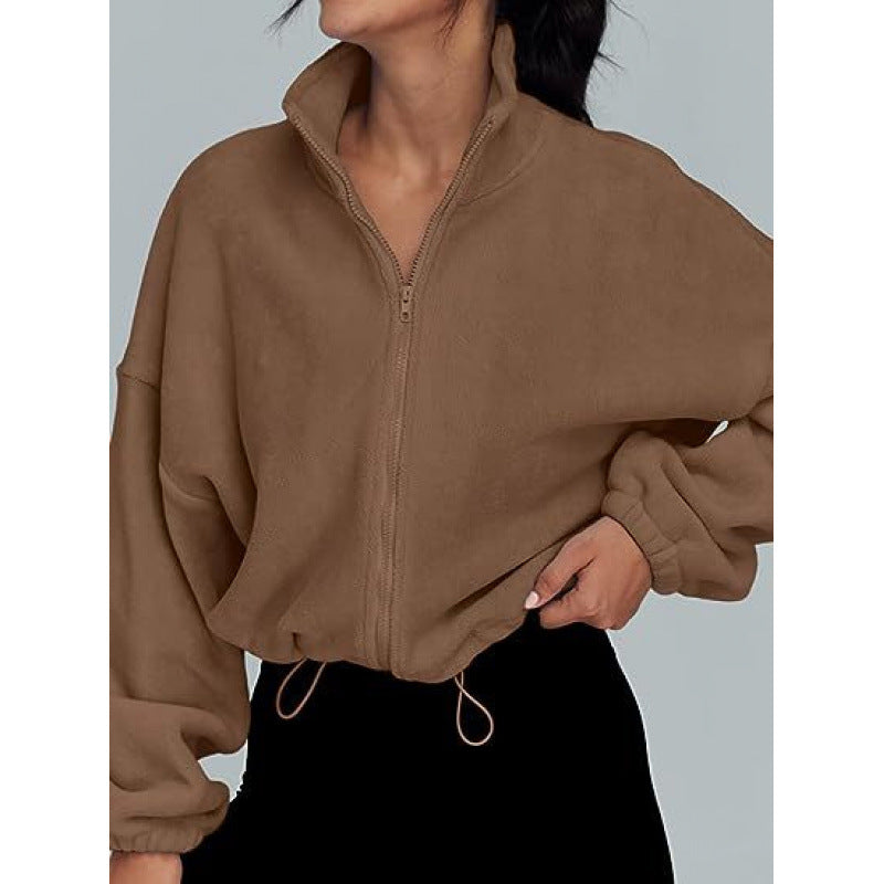 Pull-over tendance oversize à zip pour dames avec col montant et cordon de serrage Chic und Stil
