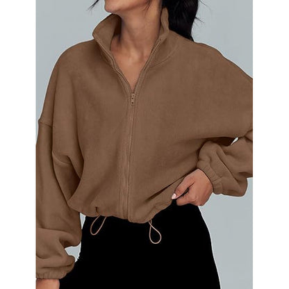 Pull-over tendance oversize à zip pour dames avec col montant et cordon de serrage Chic und Stil