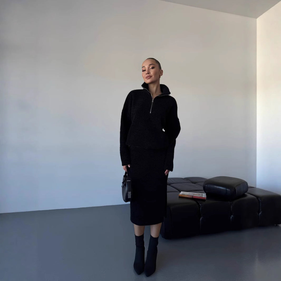 Femme pull en tricot à la mode avec fermeture éclair courte Chic und Stil