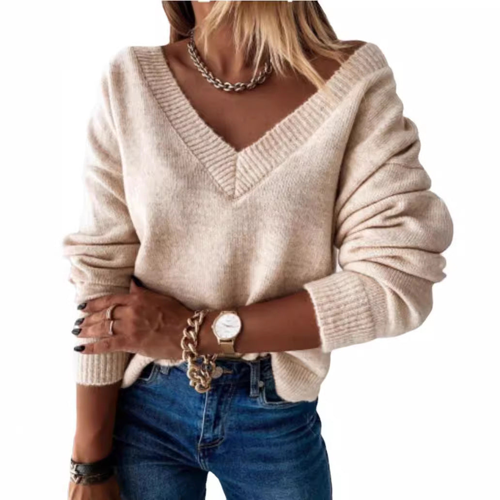 Pull femme décontracté à col en V en tricot doux Chic und Stil
