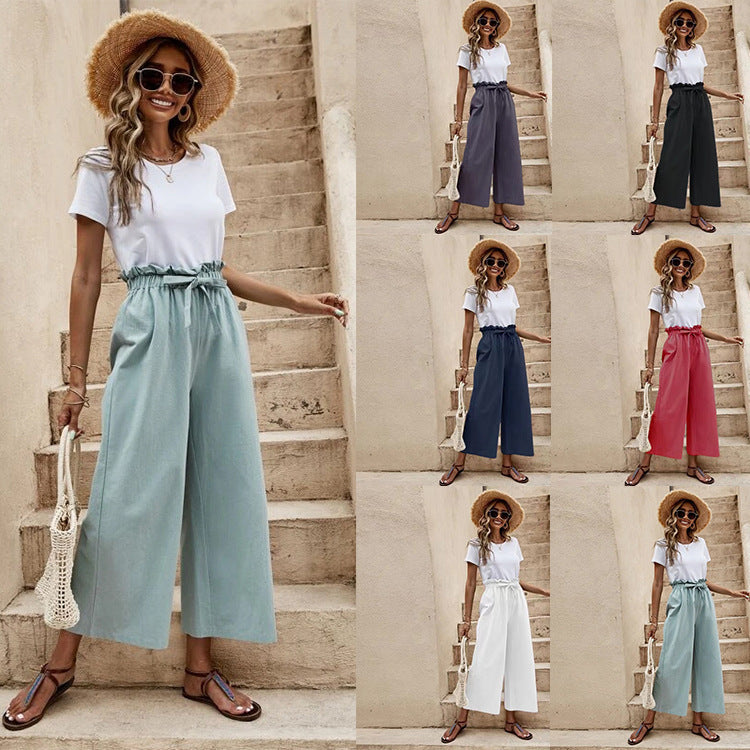 Ladies Elegant Culotte Pants with Chic Elastic Waist