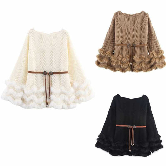 Dames Élégante Gilet en Tricot avec Volants et Garniture en Fourrure Synthétique Chic und Stil