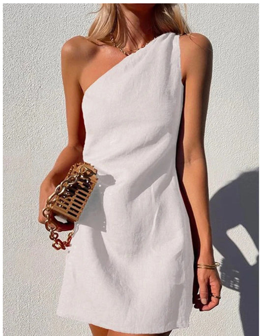 Robes mini asymétriques légères pour femmes en lin de haute qualité Chic und Stil