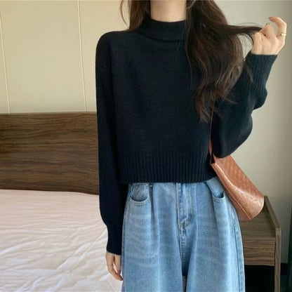 Dames pull-over en tricot épais avec col haut et motif en côtes Chic und Stil