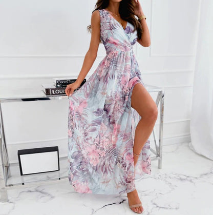 Dames Floral Fente Haute Robe Maxiluxe