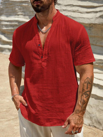 Chemise Henley à manches courtes pour hommes avec col montant moderne en matériau coton léger Chic und Stil