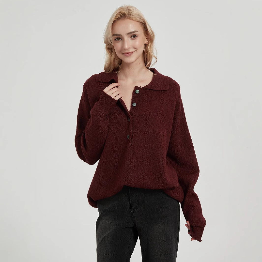 Dames oversized tricot pull avec col élégant et détails de boutons Chic und Stil