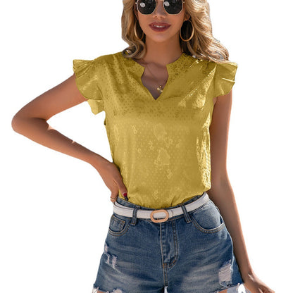 Dames élégante blouse à manches courtes avec col froncé et décolleté en V Chic und Stil