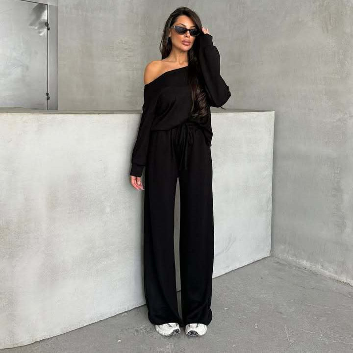 Combinaison décontractée pour femmes avec des jambes larges et un design off-shoulder Chic und Stil