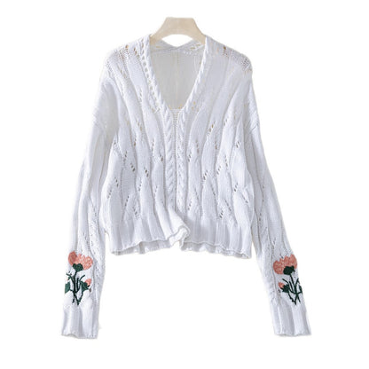 Pull en tricot pour femmes avec design floral et décolleté en V Chic und Stil