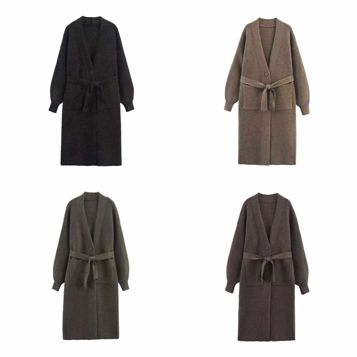 Dames cardigan long tricoté avec ceinture à la taille Chic und Stil