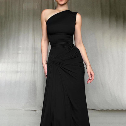 Robe maxi femme avec fente haute et une épaule Chic und Stil