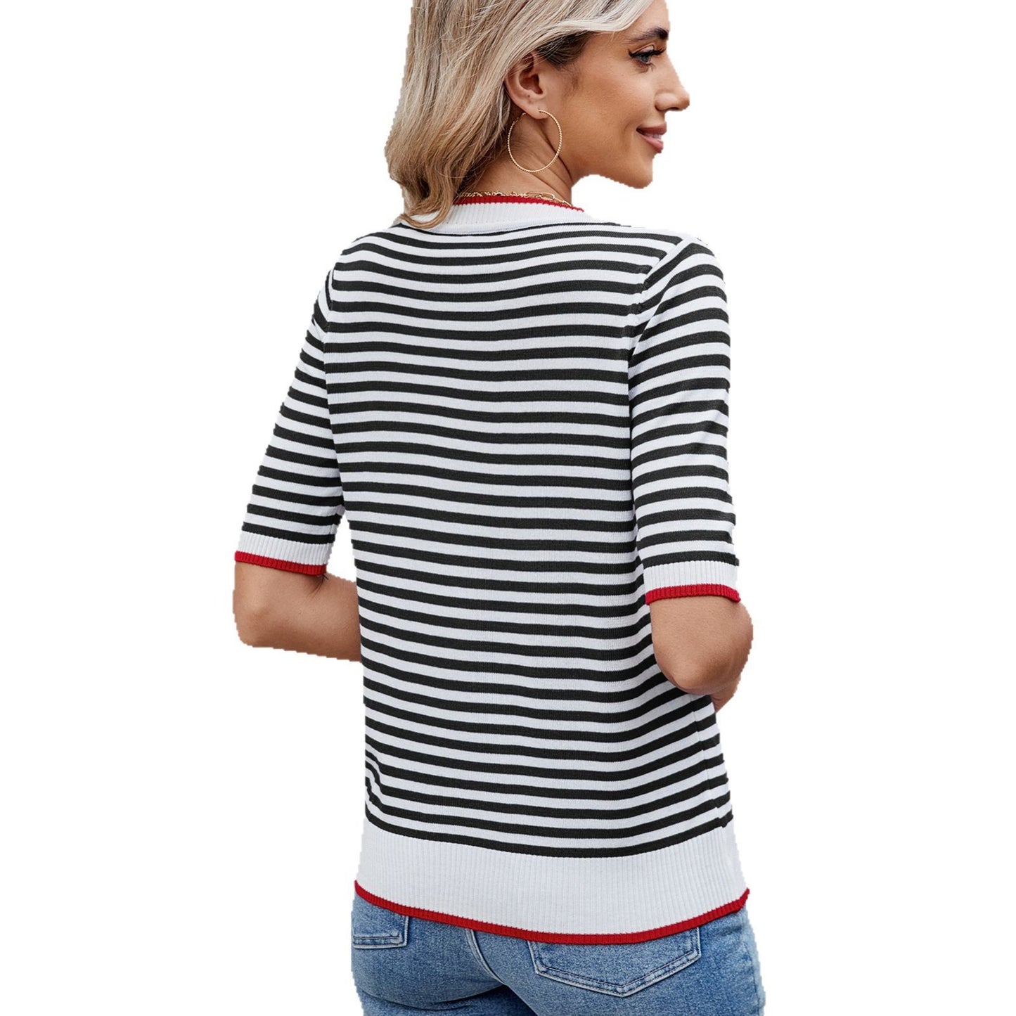 Pull femme à rayures avec encolure contrastée et coupe décontractée Chic und Stil