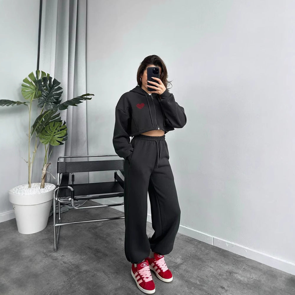 Casual cropped hoodie set for women with wide jogger pants Chic and Style