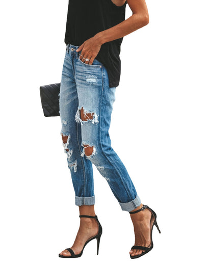 Jeans Boyfriend pour dames avec des détails détruits stylés et taille haute Chic und Stil