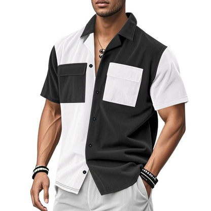 Chemise à manches courtes pour hommes avec un design de bloc de couleurs créatif et des poches pratiques Chic und Stil