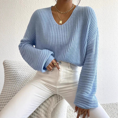 Pull en gros tricot pour femmes avec décolleté en V profond et manches décontractées Chic und Still