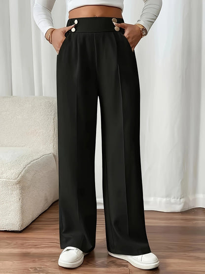 High-waisted palazzo pants for women with side pockets and decorative button details Chic and Style
