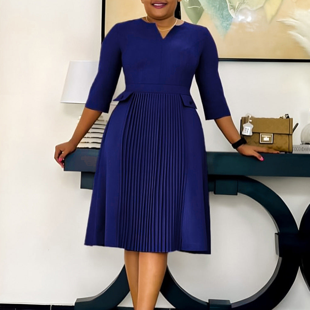 Dames Élégante Robe Midi à Plis Chic und Stil