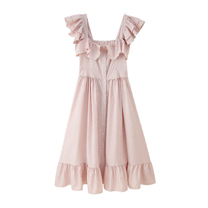 Robe d'été à volants pour femmes avec détails de boutons et jupe ample Chic und Stil