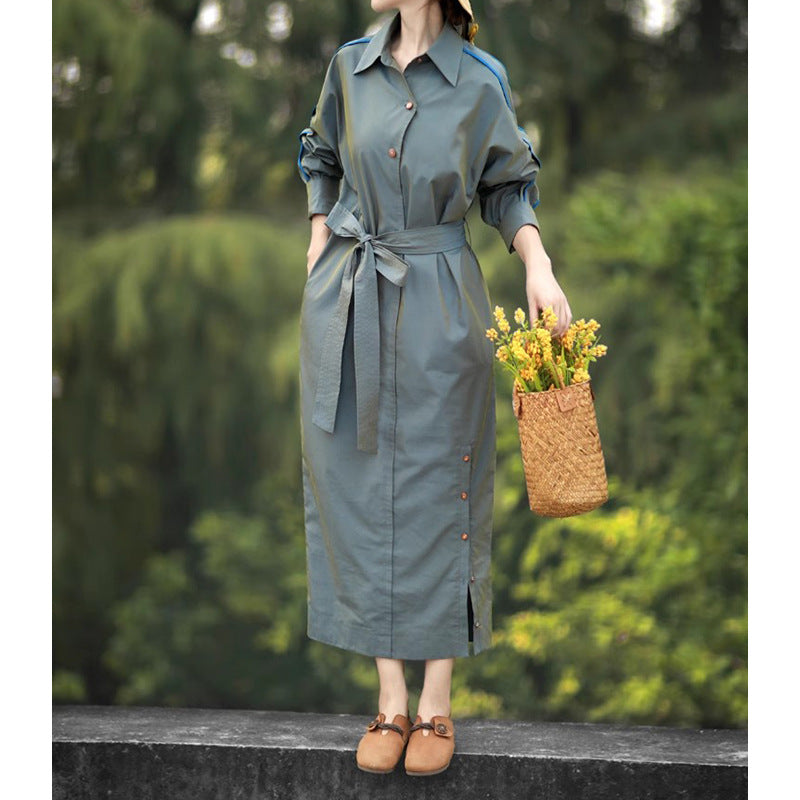 Robe chemise midi ceinturée élégante pour femmes Chic und Stil