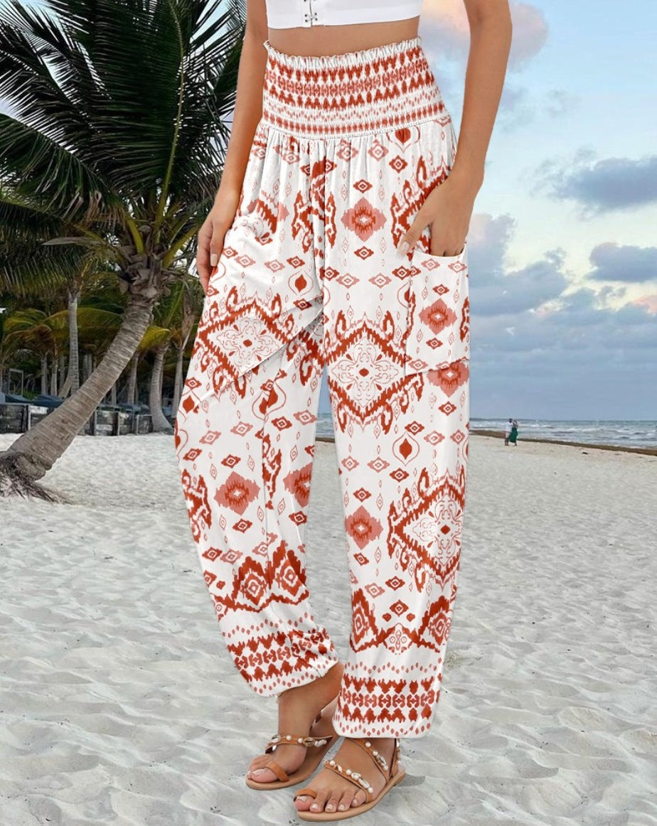 Wide Palazzo pants for women with colorful Paisley pattern and elastic waistband Chic und Stil