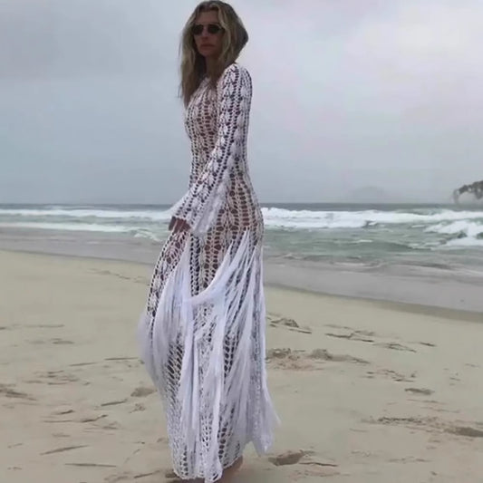 Robe maxi en tricot pour femmes avec un motif ajouré élégant et une coupe plus longue Chic und Stil