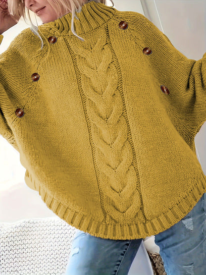 Dames gros pull en tricot avec col haut et détails de boutons Chic und Stil