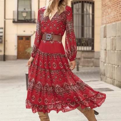 Robe maxi femme à manches volumineuses et design floral élégant Chic und Stil