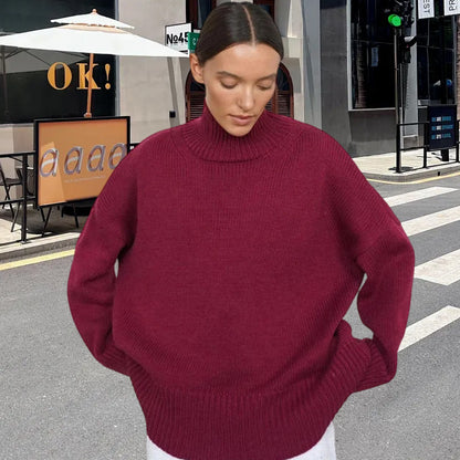 Pull en tricot pour femmes avec col haut et coupe large Chic und Stil